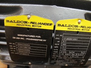 MOTOR, ELECTRIC TYPE, 8.7 HORSEPOWER, 460VAC ELEC RATING, 1725 RPM, INSULATION CLASS F, 215TD FRAME, 12.3 AMPS, TEFC, CAST IRON FRAME ENCLOSURE, CONTINUOUS DUTY, 1.15 SERVICE FACTOR, 1-3/8" SHAFT. DYNAMIC SOLUTIONS DRAWING SON43300540 REV H. SEE ATTACHMENT IN SERVICE FOR OBJECTS FOR: 1/8" THICK NEOPRENE GASKETS - JUNCTION BOX TO FRAME, JUNCTION BOX CENTER. ADD A NEOPRENE SLINGER A, PART # SON43300540 (MOD 1) (W-44) LOADING & HANDLING FEE $15-